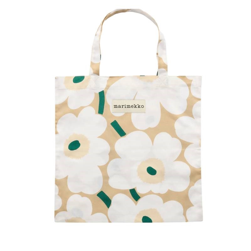 Pieni Unikko Bag 43x44cm in sand, white, hay, emerald