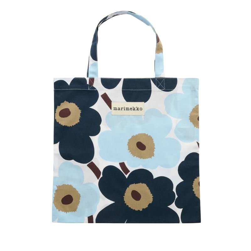 Pieni Unikko Bag 43x44cm in white, blueberry, cool blue, dark brown