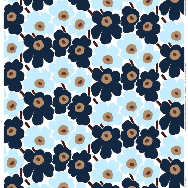 Pieni Unikko Acrylic coated Fabric in white, blueberry, cool blue