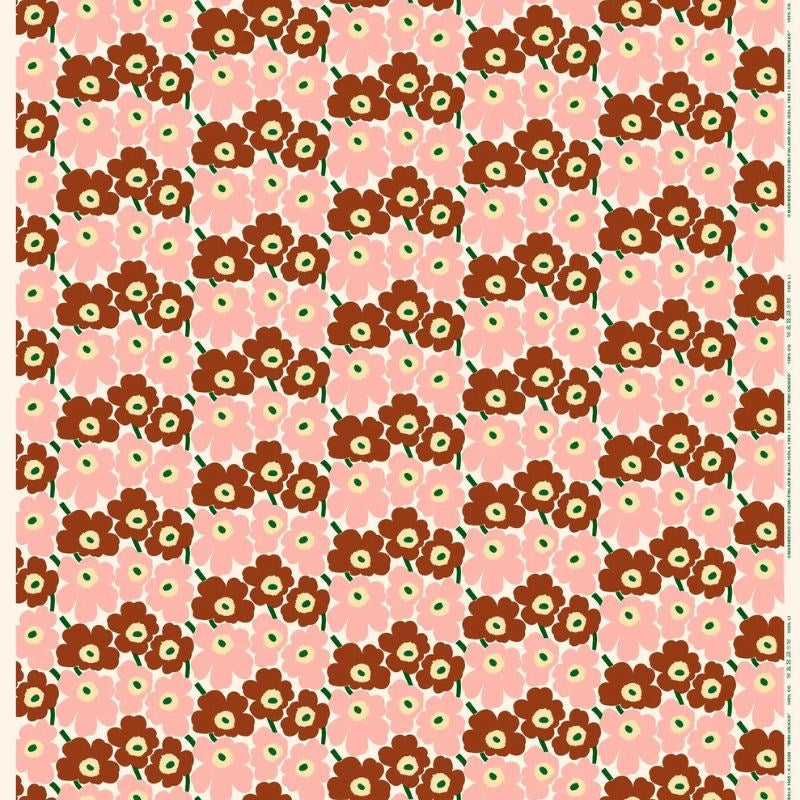 Mini Unikko cotton Fabric in natural white, pink, chestnut, green