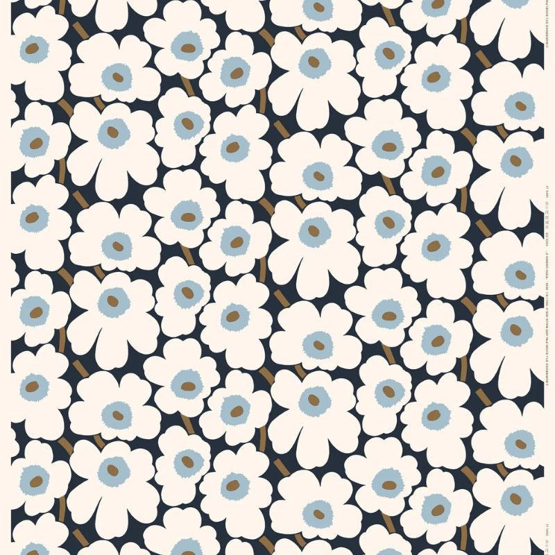 Pieni Unikko Cotton Fabric in blueberry, off white, cool blue