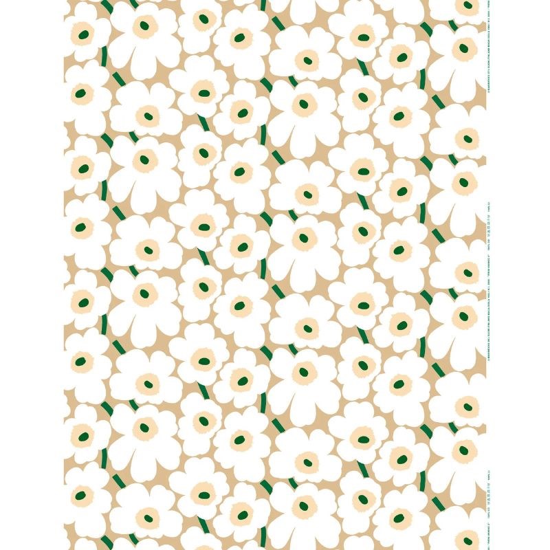 Pieni Unikko Cotton Fabric in sand, white, hay, emerald