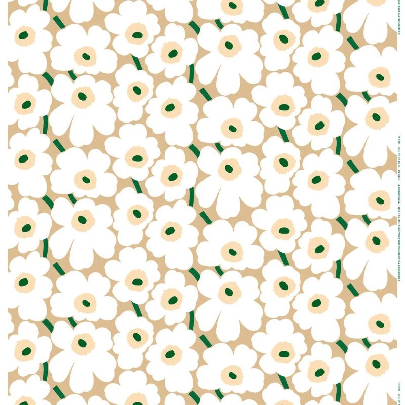 Pieni Unikko Cotton Fabric in sand, white, hay, emerald