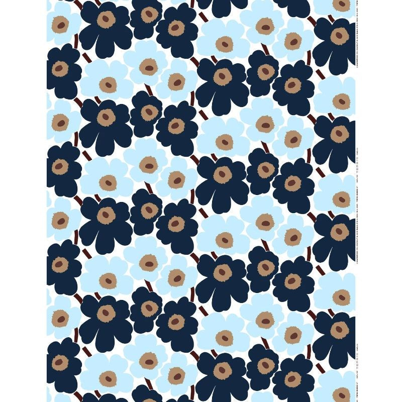 Pieni Unikko Cotton Fabric in white, blueberry, cool blue
