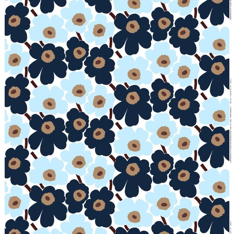 Pieni Unikko Cotton Fabric in white, blueberry, cool blue