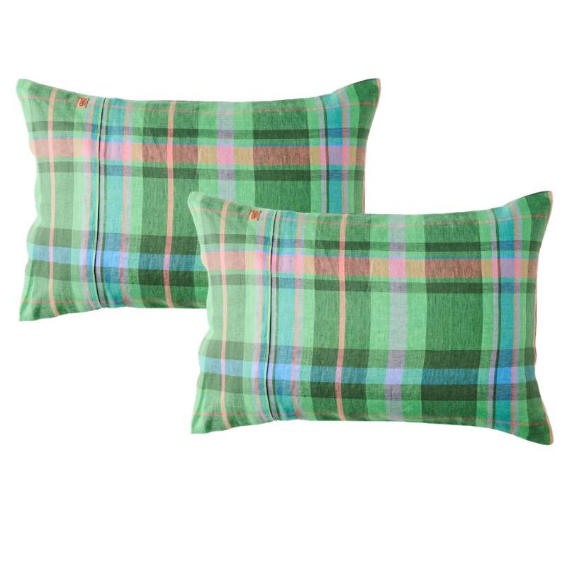 Tartan Linen Pillowcase Pair in jewel of the Nile