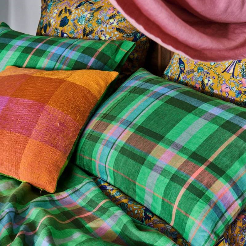 Tartan Linen Pillowcase Pair in jewel of the Nile