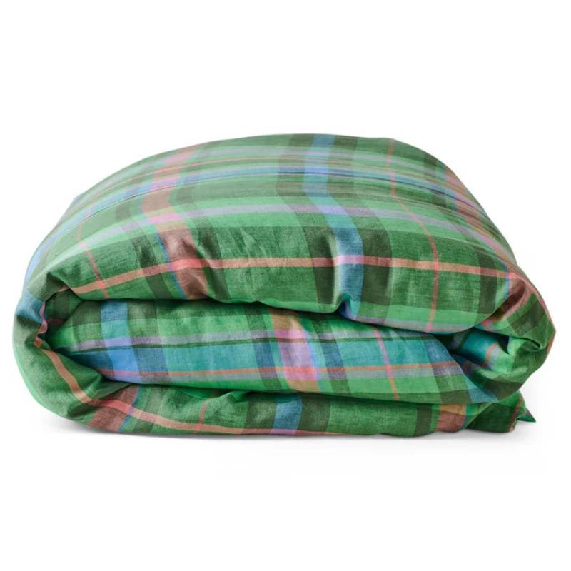 Tartan Linen Quilt Cover in jewel of the Nile