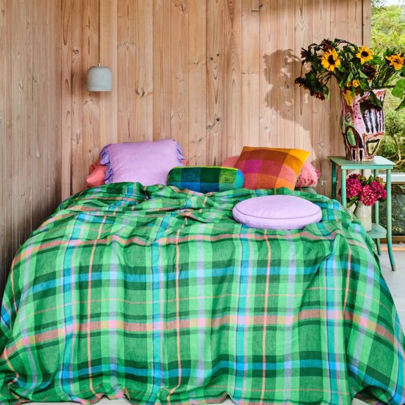 Tartan Linen Quilt Cover in jewel of the Nile