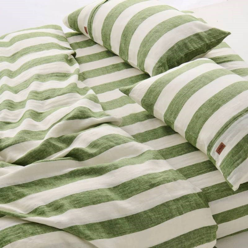 Linen Pillowcase Pair in moss stripe