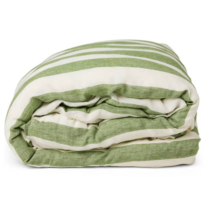 Linen Quilt Cover in moss stripe
