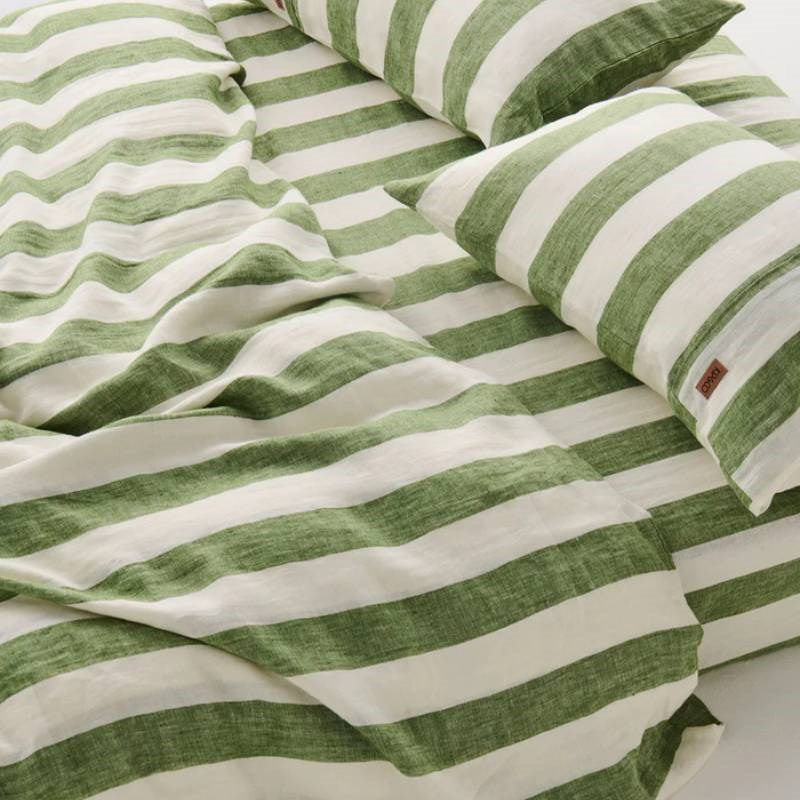 Linen Quilt Cover in moss stripe