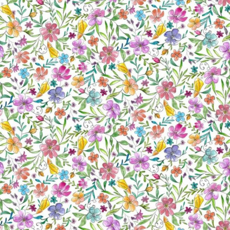 Splash of Colour Floral Fabric in white
