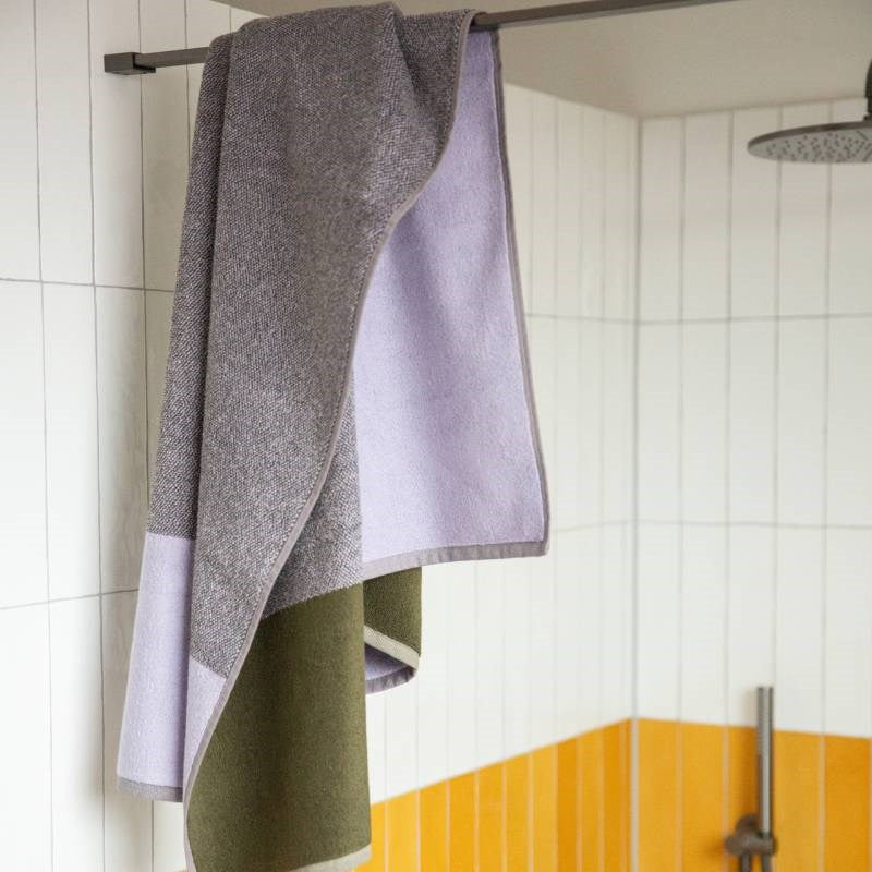 Organic Cotton Bath Towel Set in green, lilac