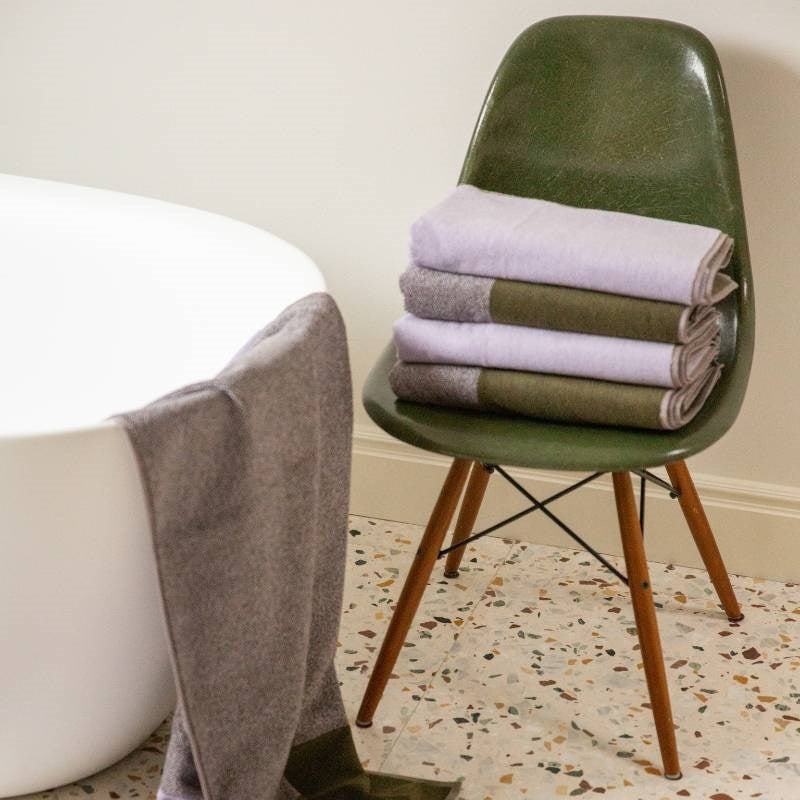 Organic Cotton Bath Towel Set in green, lilac