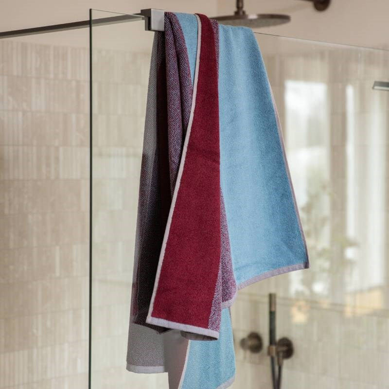 Organic Cotton Bath Towel Set in sky blue, bordeaux