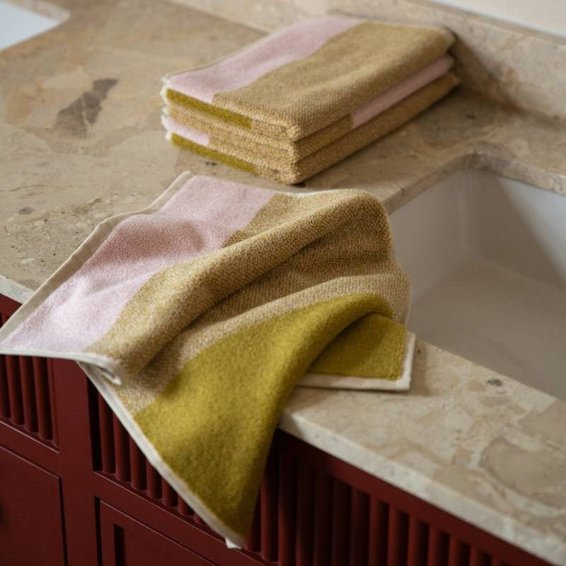 Organic Cotton Guest Towel Set in blush, olive