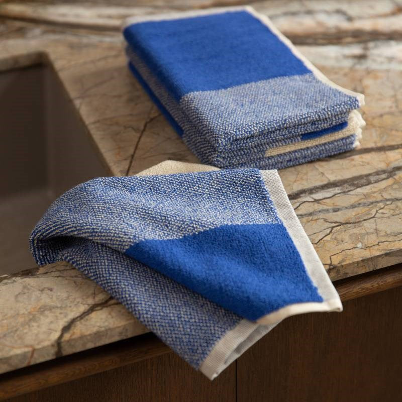Organic Cotton Guest Towel Set in cobalt blue, ecru