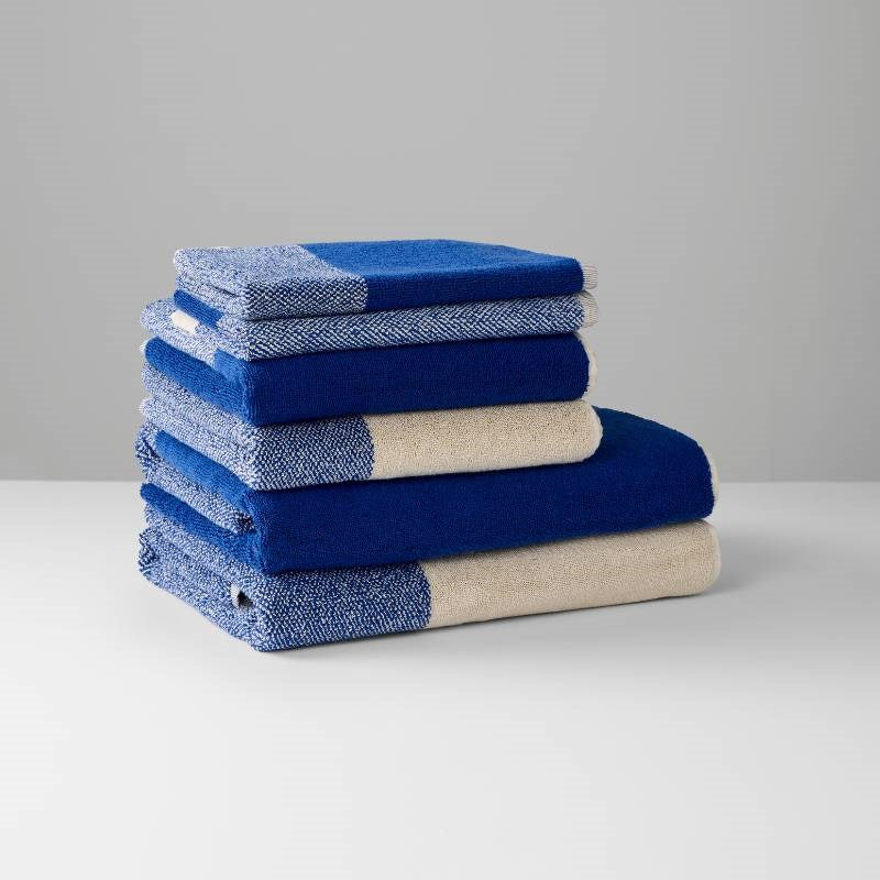 Organic Cotton Guest Towel Set in cobalt blue, ecru