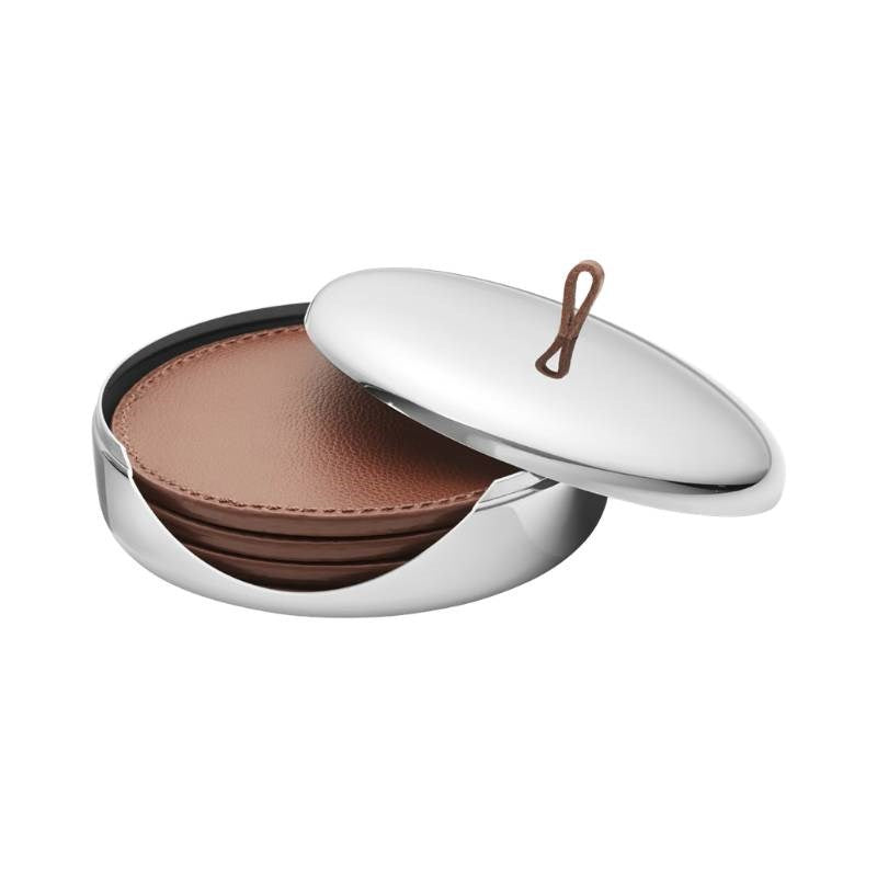 Sky Coaster, set of 4, stainless steel and leather