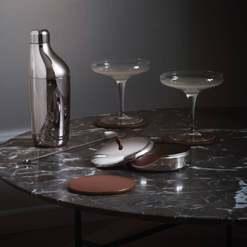 Sky Coaster, set of 4, stainless steel and leather