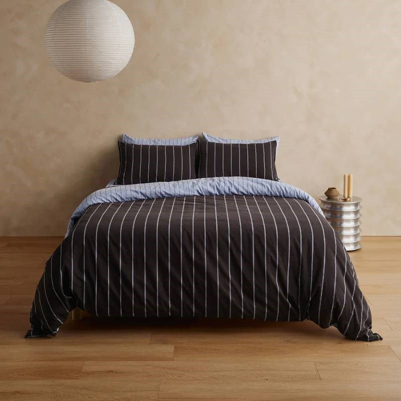 Striped Duvet Cover in chocolate, mist
