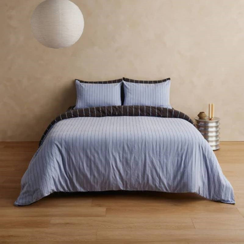 Striped Duvet Cover in chocolate, mist
