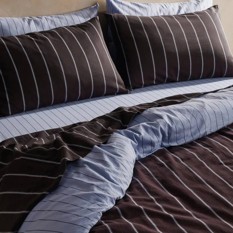 Striped Duvet Cover in chocolate, mist