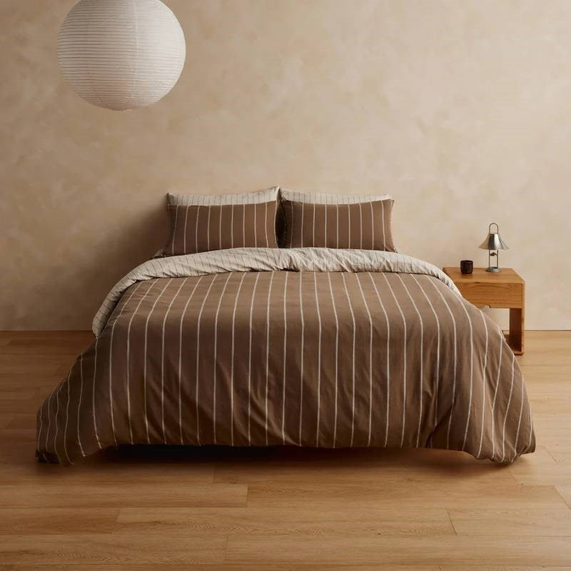 Striped Duvet Cover in caramel, cream