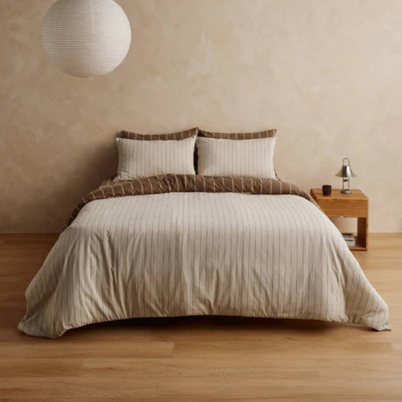 Striped Duvet Cover in caramel, cream