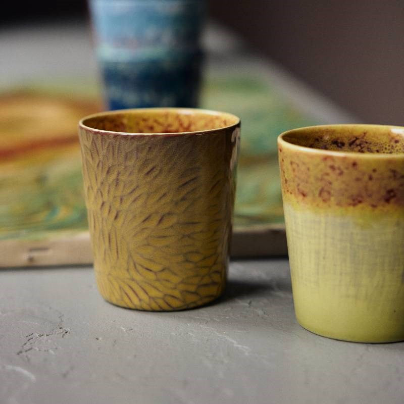 70's Ceramics: Van Gogh Coffee Mugs, set of two, in sunflowers