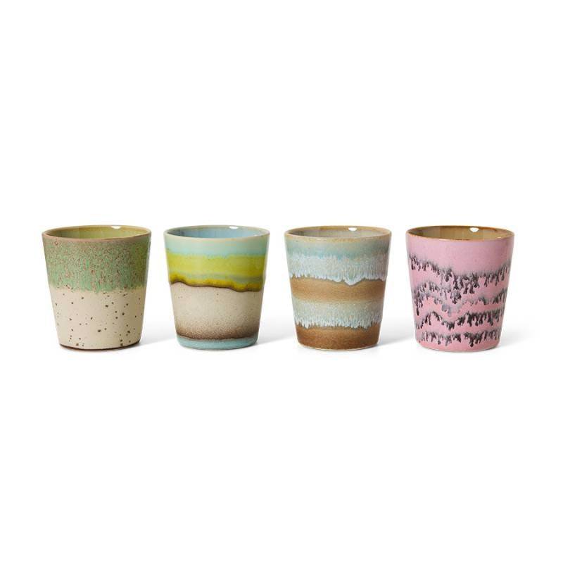 70's Ceramics Coffee Mugs, set of four, in pop art