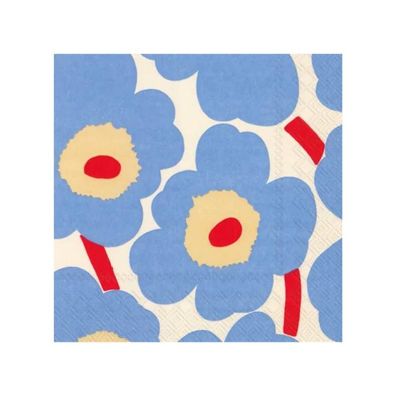 Cocktail Serviettes in Unikko in Cream Blue