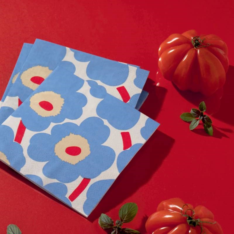 Serviettes in Unikko in Cream Blue