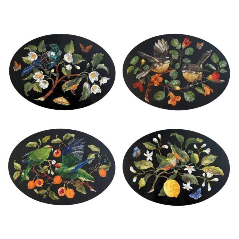 Tanya Wolfkamp Oval Placemats, set of 4, Vintage Birds