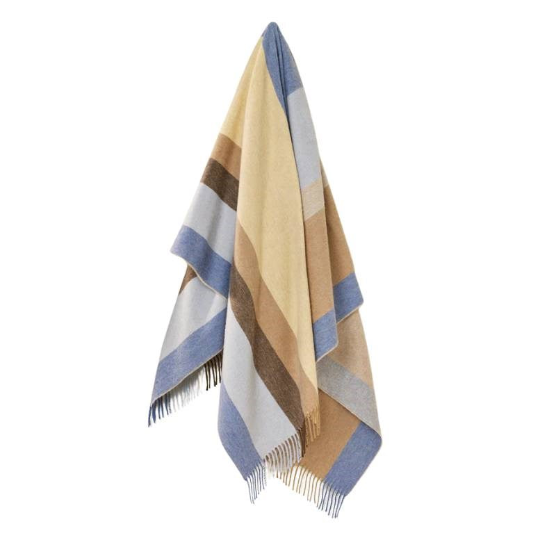 Block Stripe Merino Wool Throw 185x140cm in yellow and blue
