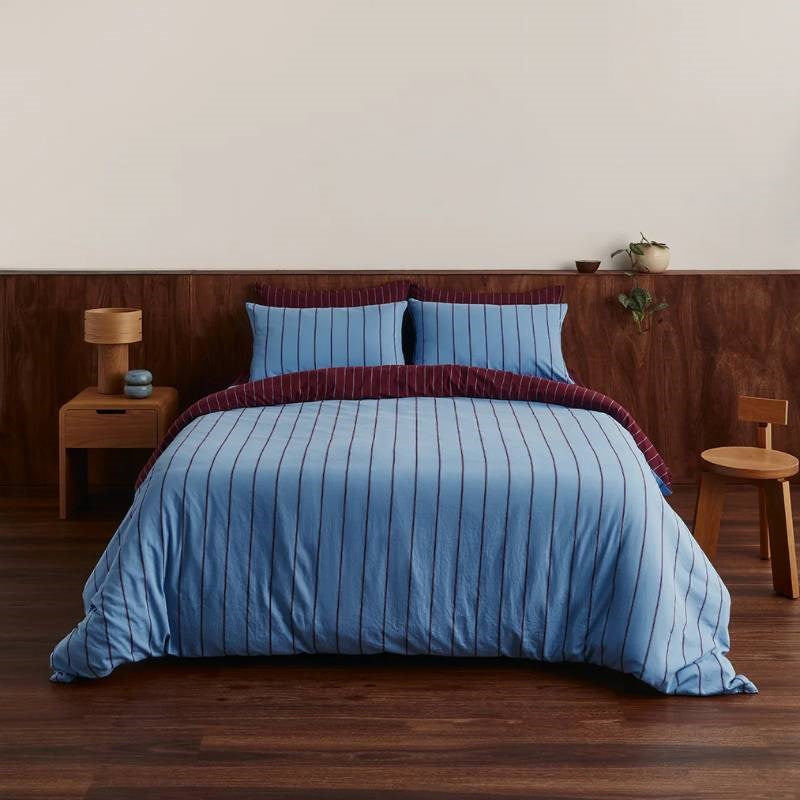 Striped Duvet Cover in oxford, plum