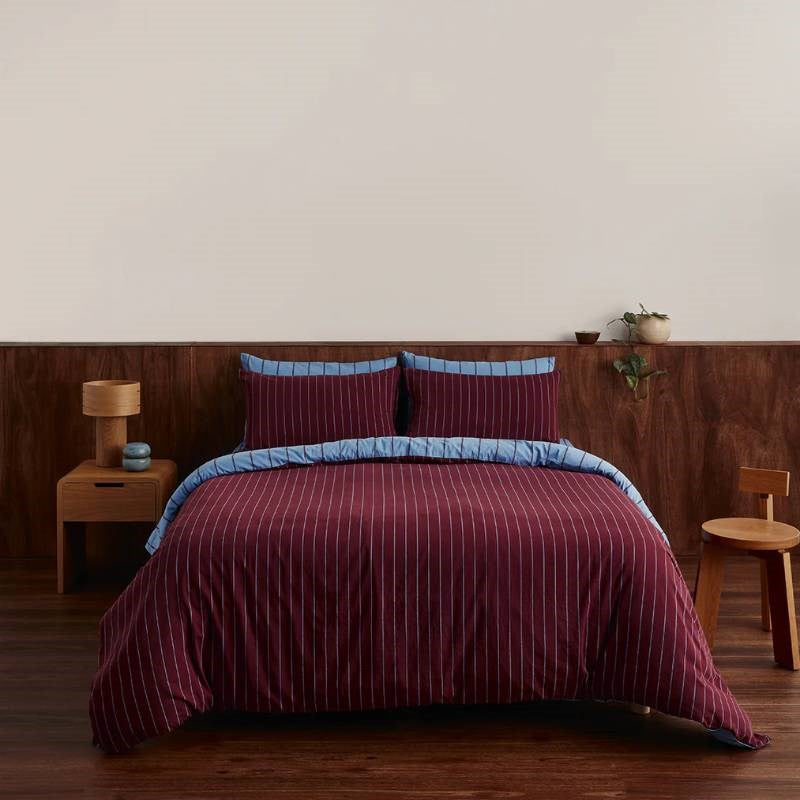 Striped Duvet Cover in oxford, plum
