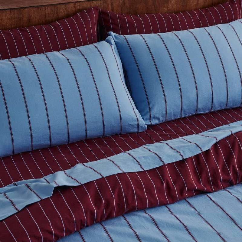 Striped Duvet Cover in oxford, plum