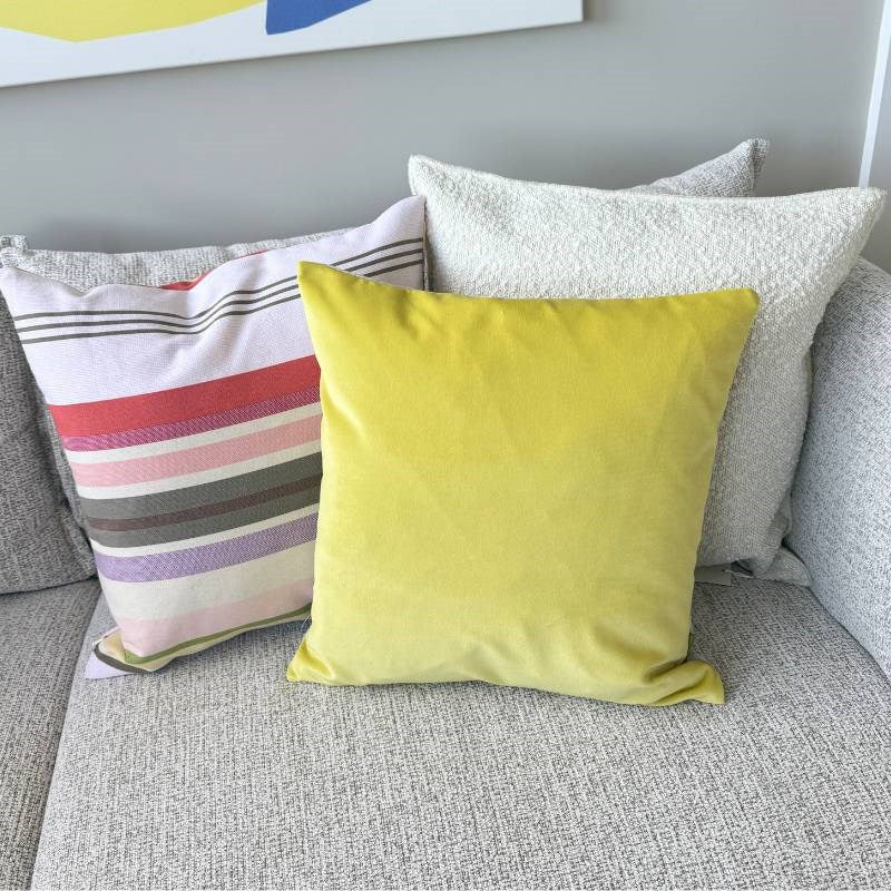 Velvet Cushion Cover 45cm with Linen Back in sunlit yellow