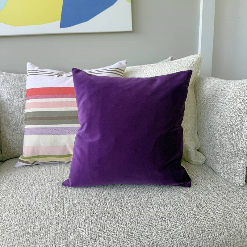 Velvet Cushion Cover 45cm with Linen Back in royal violet