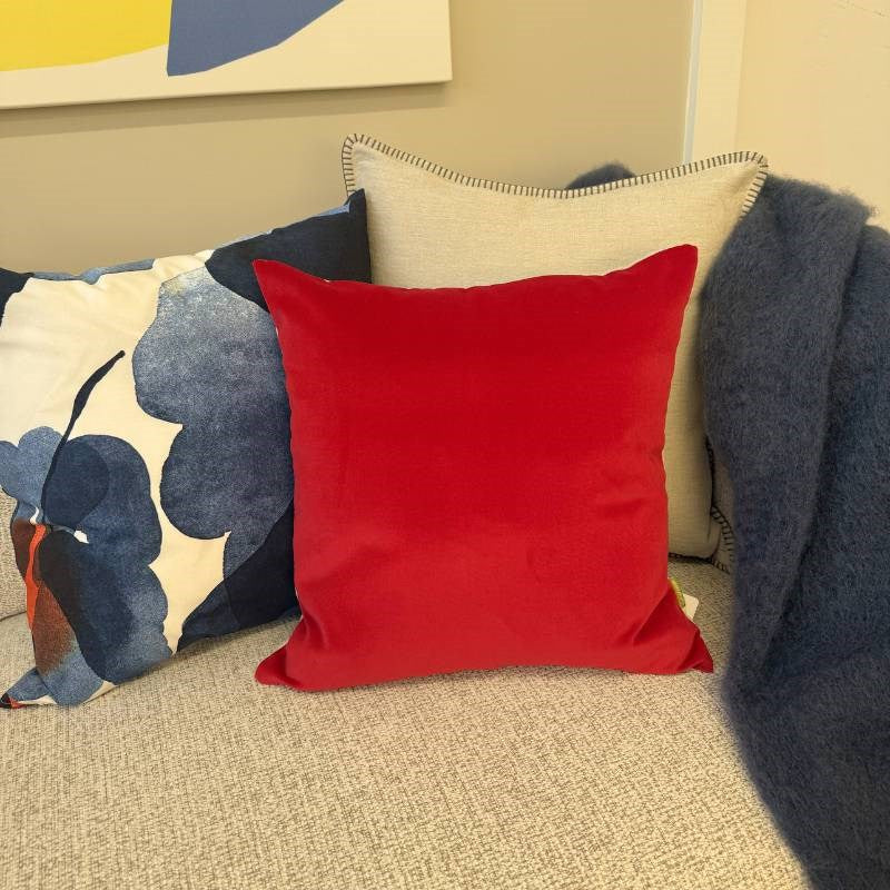 Velvet Cushion Cover 45cm with Linen Back in scarlet
