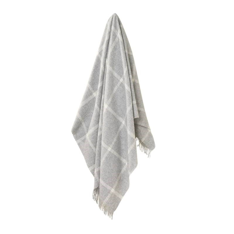 Windowpane Merino Wool Throw 185x140cm in grey