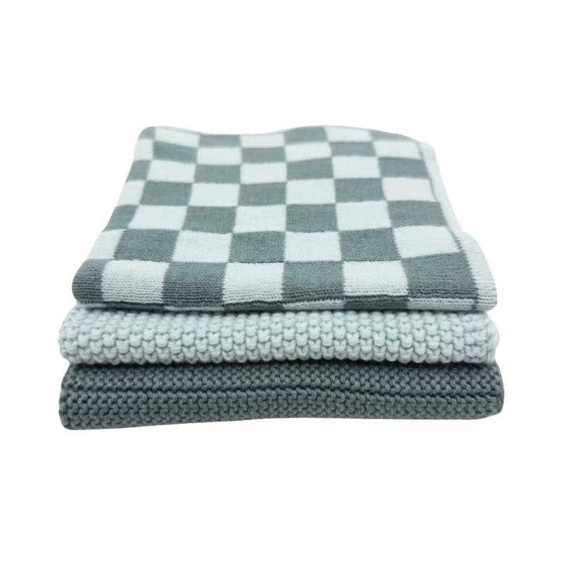 Sea Foam Chequer Organic Knitted Dishcloths - set of 3 in duckegg