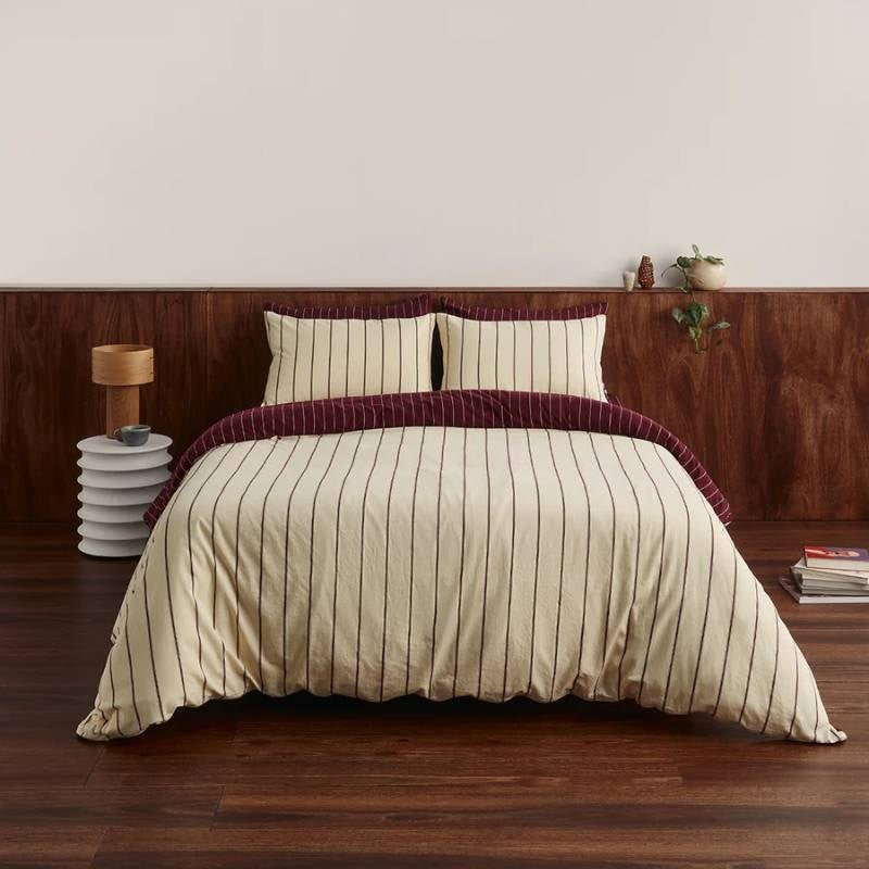 Striped Quilt Cover in chamomile, wine