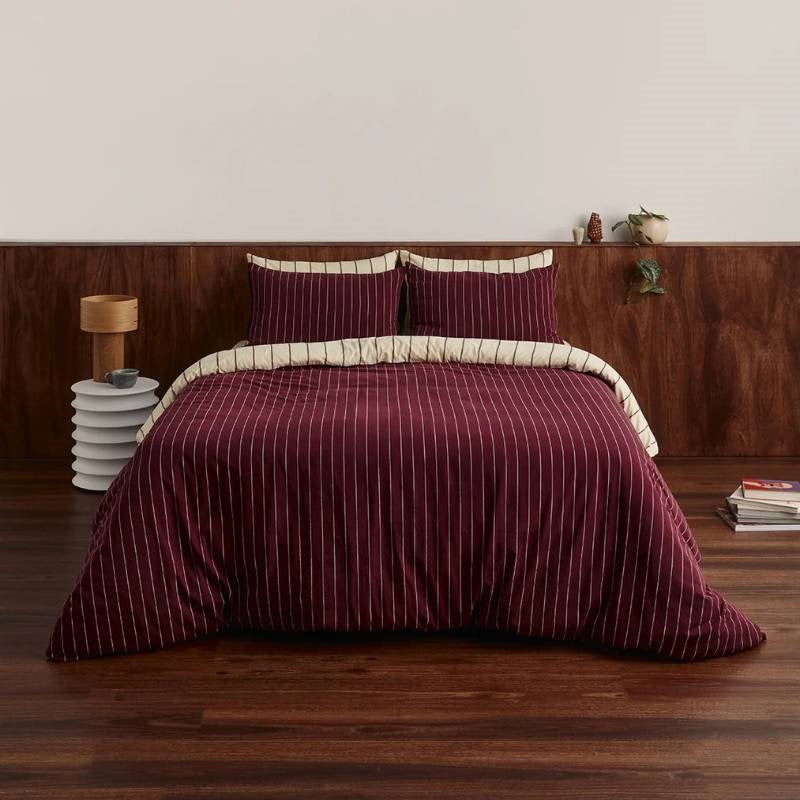 Striped Quilt Cover in chamomile, wine