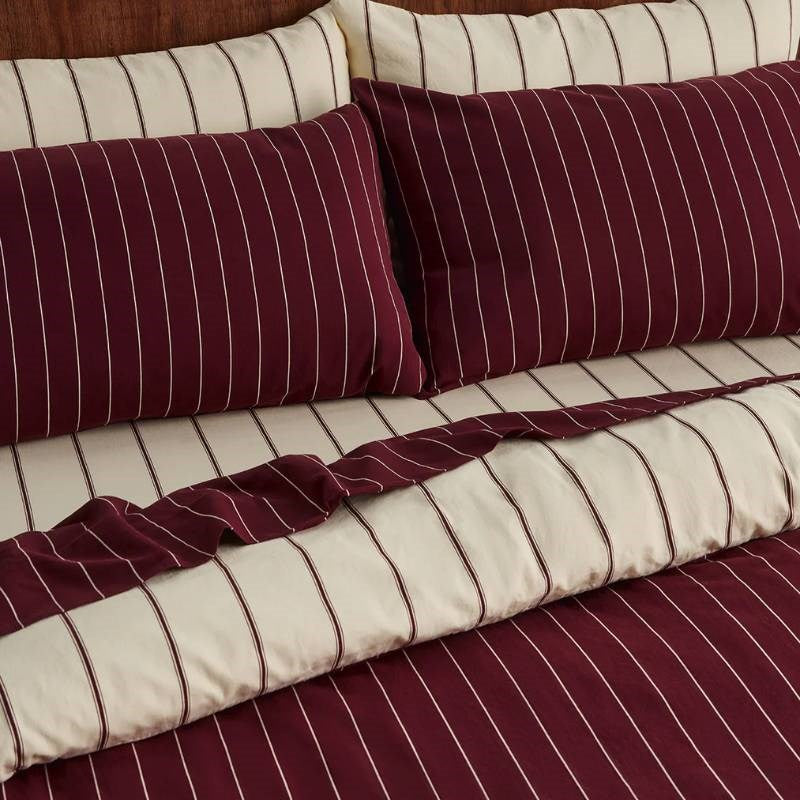 Striped Pillowcase Pair in wine