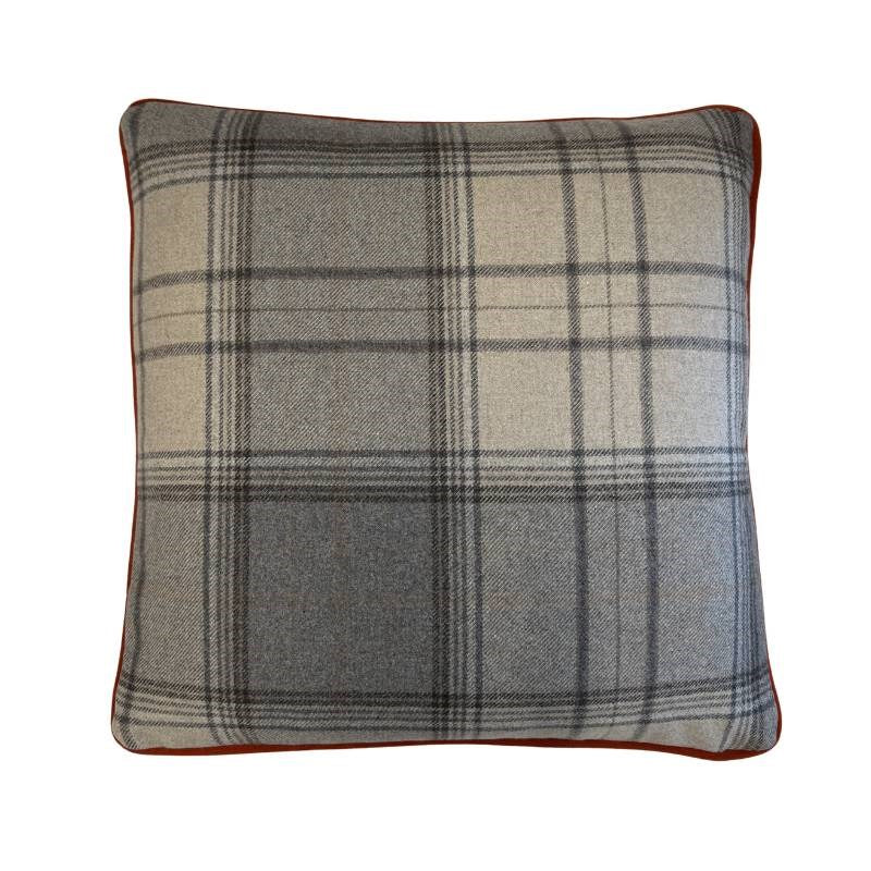 Bain Piped Cushion Cover 50cm in grey and charcoal with paprika piping