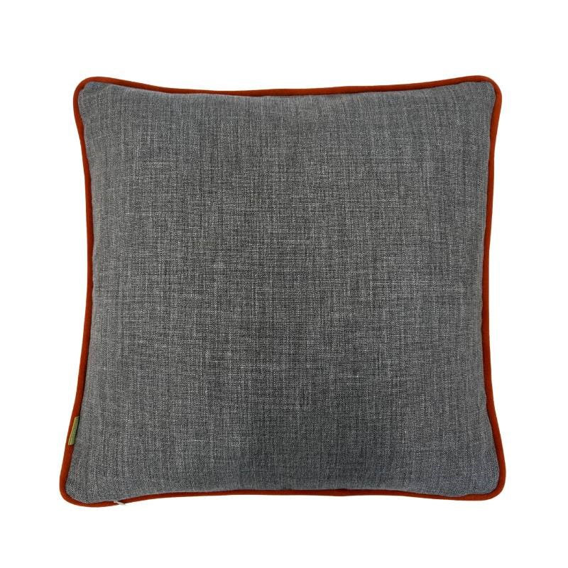 Bain Piped Cushion Cover 50cm in grey and charcoal with paprika piping