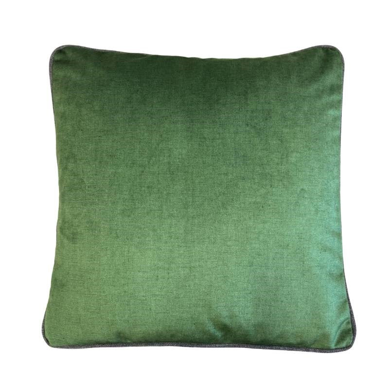 Saluzzo Piped Cushion Cover 50cm in fern and grey with charcoal piping